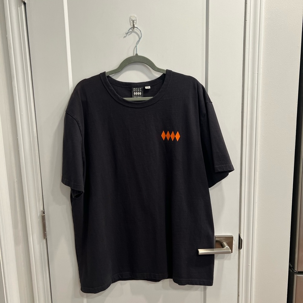 Deus Black Graphic T-Shirt with Orange Detail